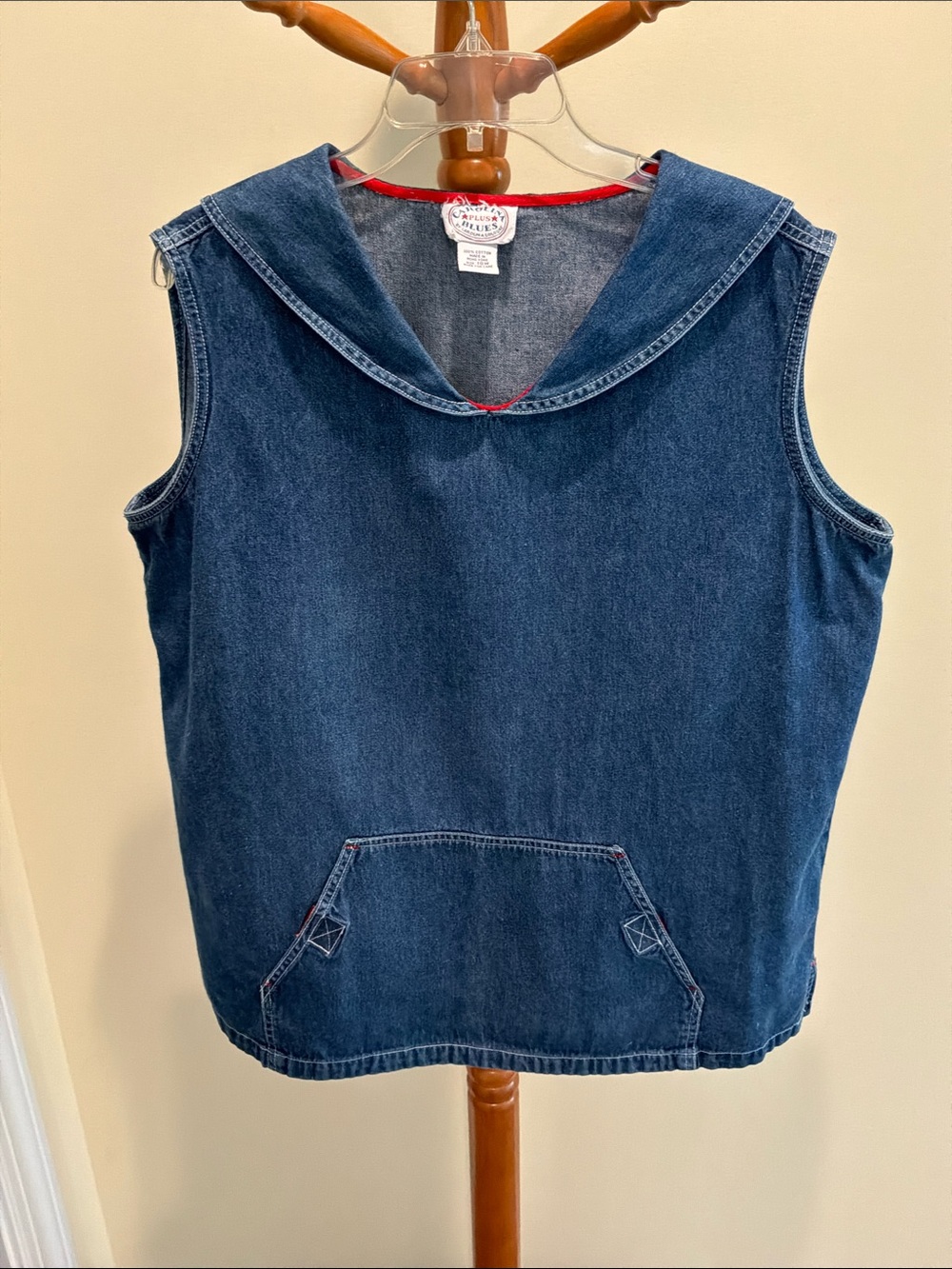 Carolina Blues plus women sleeveless denim sailor collar kangaroo pocket size 18
